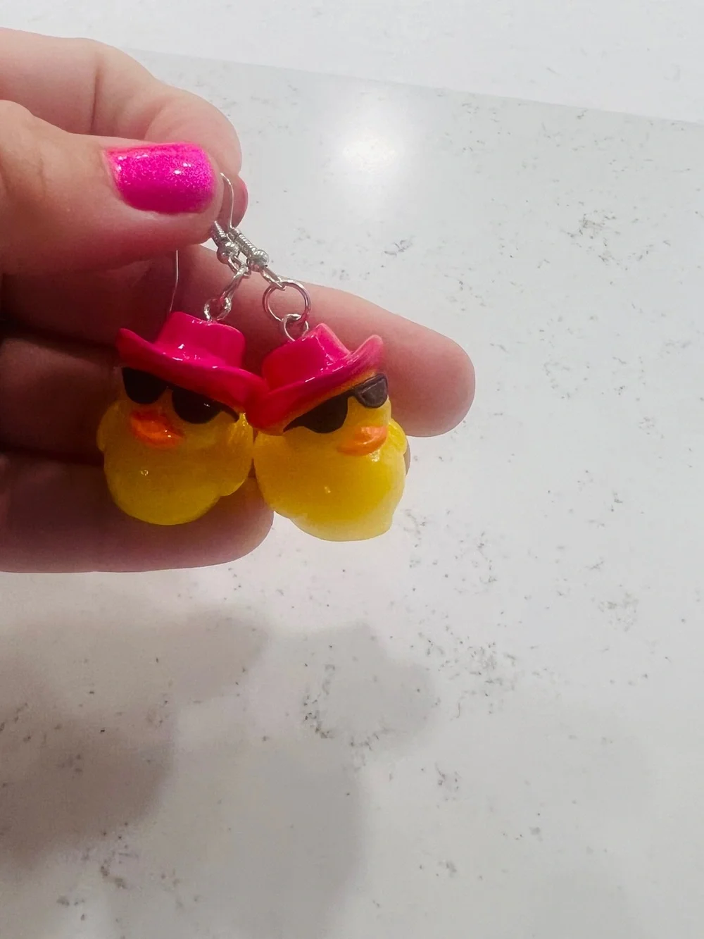 Cute Yellow Duck Stud Earrings with Pink Hat - Kids Accessories